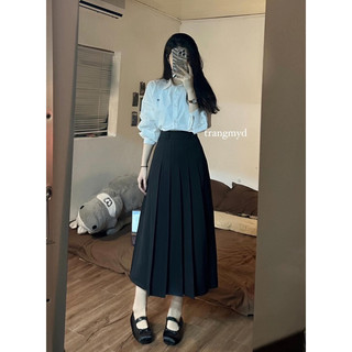 chân váy đen xếp ly dài