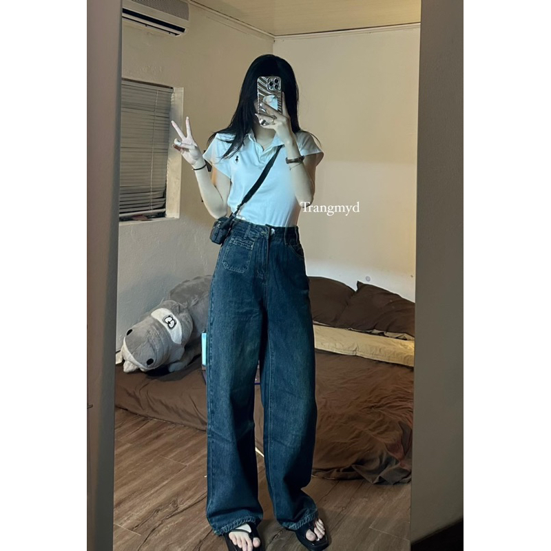 Quần bò QC xanh suông dài hàng đẹp