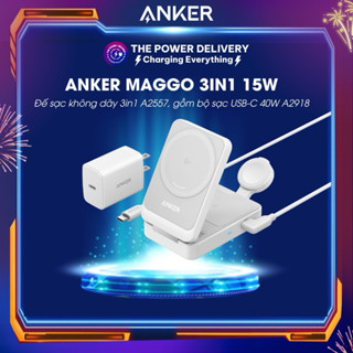 Đế sạc không dây 3in1 Anker MagGo 15W A2557, được chứng nhận Qi2, bao gồm bộ sạc USB-C 40W A2918 - Bảo hành 12 tháng
