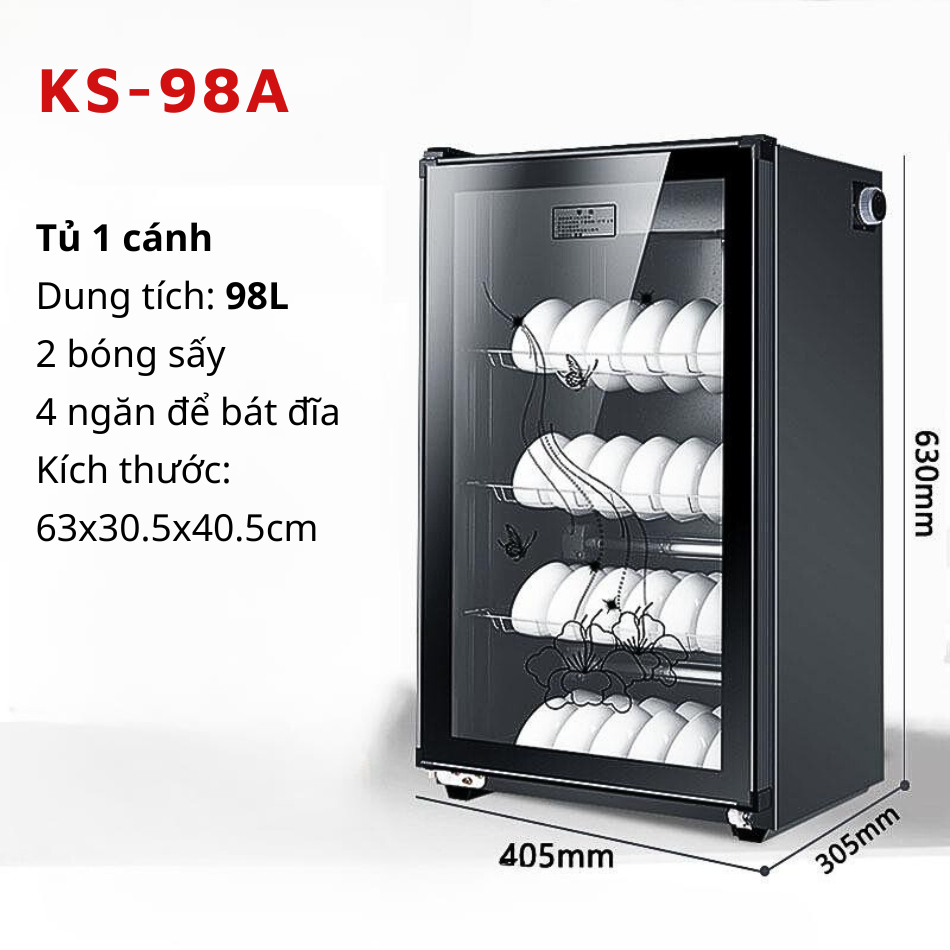 Tủ sấy bát gia đình 4 tầng KS-98A dung tích 98L , Máy sấy bát đĩa gia đình tiết kiệm điện năng, máy khử trùng bát đĩa