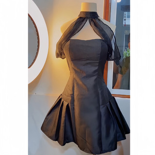 Đầm đen tay voan rớt vai - Chitchitstore