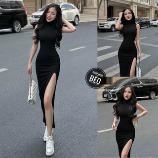 Đầm body cổ lọ sát nách xẻ đùi phom dài chất thun cực xinh và cá tính