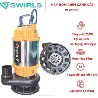  Máy bơm chìm nước thải cắt rác 750W  1HP  Thân inox 304 Swirls V750D - Bảo hành 1 năm 