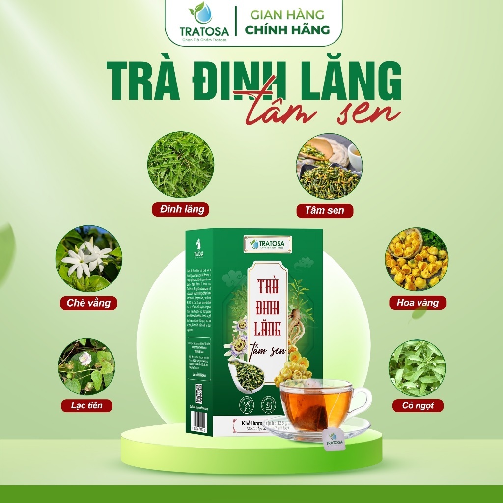 Trà Đinh Lăng Tâm Sen Lạc Tiên Chè Vằng Hoa Vàng Giúp Ngủ Ngon,Giảm Tiền Đình,Tăng Cường Tuần Hoàn Não