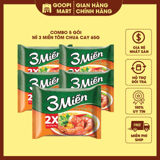 Combo 5 gói mì 3 miền 65g đủ vị