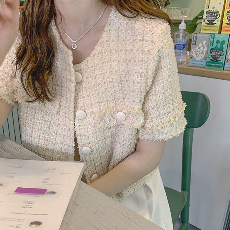 Áo Dạ Tweed Croptop Tay Ngắn Nữ Hai Màu Dày Dặn Cao Cấp - Order Quảng Châu Kèm Ảnh Thật