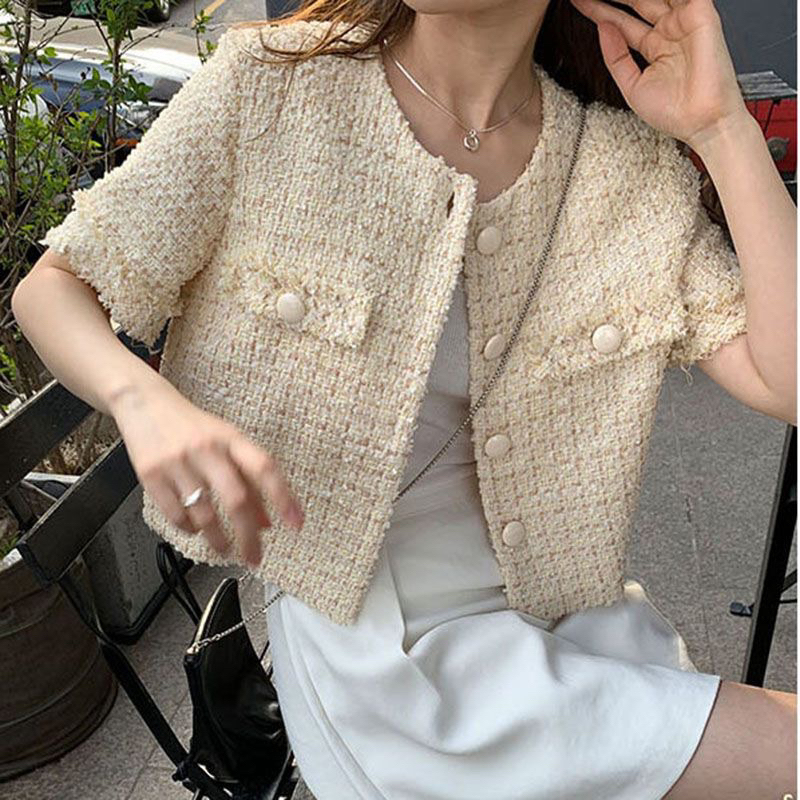 Áo Dạ Tweed Croptop Tay Ngắn Nữ Hai Màu Dày Dặn Cao Cấp - Order Quảng Châu Kèm Ảnh Thật