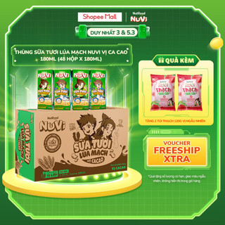 Thùng Sữa Tươi Lúa Mạch Nuvi Vị Ca Cao 180ml (48 Hộp x 180ml) - Phát Triển Chiều Cao, Tăng Cường Trí Nhớ