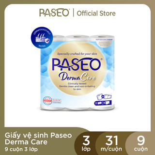 Giấy vệ sinh Paseo Derma.Care 9 cuộn 3 lớp an toàn mọi loại da