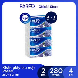Combo 4 gói khăn giấy rút cao cấp Paseo dai, mềm mịn (280 tờ 2 lớp)/gói