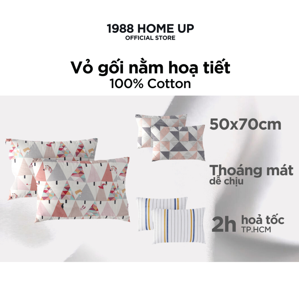 Cặp vỏ gối nằm 100% Cotton cao cấp (nhiều mẫu) 50x70 cm hoạ tiết đơn giản hiện đại - 1988 Home Up, áo gối bao gối cotton