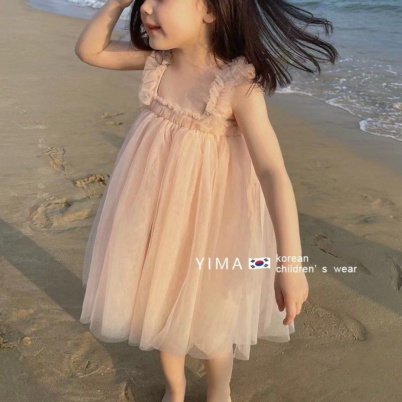 Váy đầm đi tiệc đi biển cho bé gái dáng babydoll công chúa thiết kế hai dây bồng xoè ELE KID11