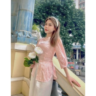 Áo Lẻ Bà ba cách tân gấm hoa cổ tròn cúc bọc G03