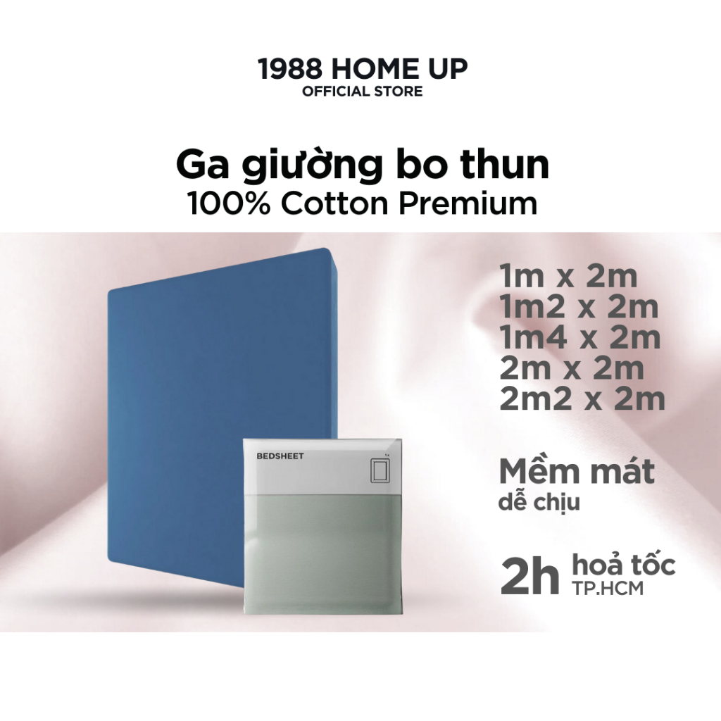 Ga giường 100% Cotton Premium (nhiều màu) 1m 1m2 1m4 2m 2m2, độ cao nệm tối đa 30cm - 1988 Home Up, drap satin lụa 60S