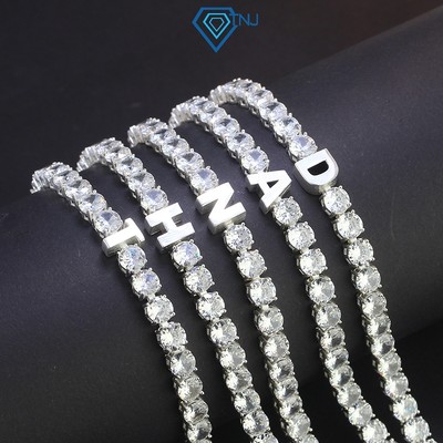 Lắc tay bạc nam Tennis chữ cái theo yêu cầu đính đá mang cá tính riêng LTA0128 - Trang Sức TNJ