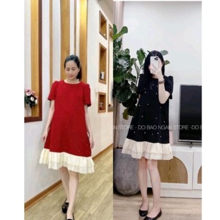 đầm umi cao cấp cộc tay đính ngọc phối chân be siêu hot