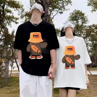 Áo thun cotton in áo nữ áo nam và nữ cùng kiểu dáng ngắn tay hợp thời trang hình gấu