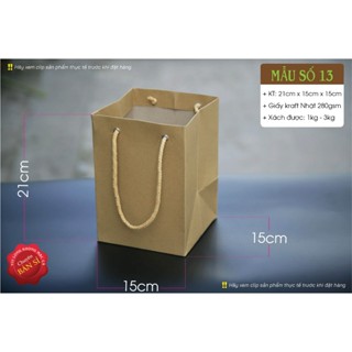 25 cái - Túi giấy kraft đáy vuông size M đựng quà tặng chậu cây cảnh nhỏ hộp thực phẩm = Túi số 13