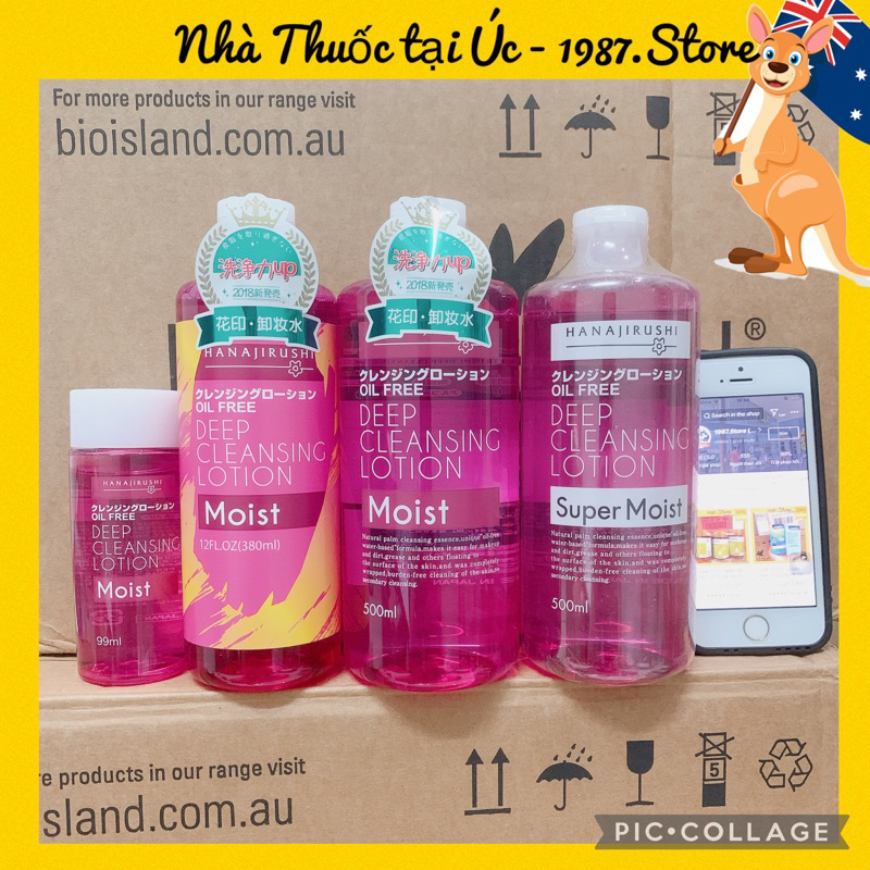 Nước tẩy trang HANAJIRUSHI siêu dưỡng ẩm không chứa dầu và cồn hiệu quả 99ml, 380ml, Moist 500ml, Super Moist 500ml