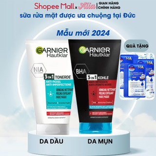 Sữa rửa mặt Ganier của Đức 150ml làm sạch, tẩy da chết mặt chăm sóc da dầu, da mụn, da khô 3 in 1 dưỡng ẩm trắng da
