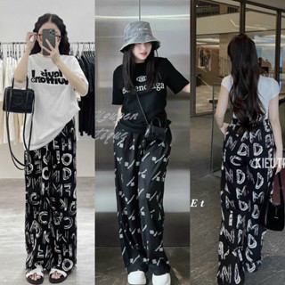 Quần suông ống rộng lụa mỏng mát cạp chữ nhiều hoạ tiết cho nữ_686