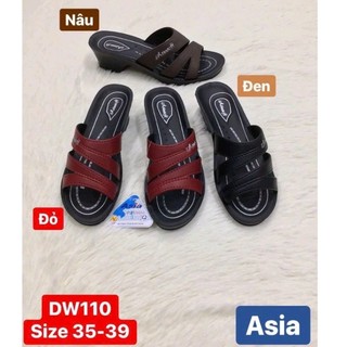  【ASIA.DW110 Dép 3 QUAY NGANG đế PU bằng CAO nữ quay simili bền 3 màu đỏ - nâu - đen 