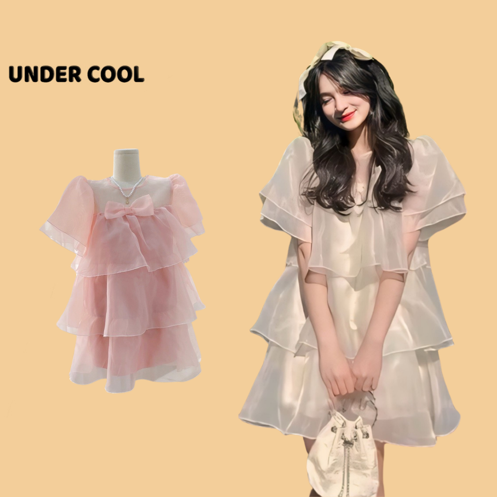 Váy Babydoll Voan Tơ UNDERCOOL Xếp Tầng Phối Nơ Điệu Đà