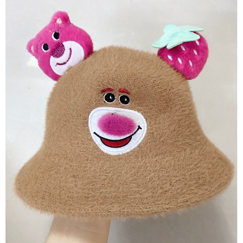 Nón lông m hot trend Gấu Dâu hàng quảng châu cao cấp cho bé trai bé gái từ 2-7 tuổi
