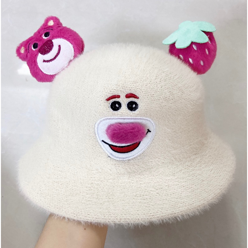 Nón lông m hot trend Gấu Dâu hàng quảng châu cao cấp cho bé trai bé gái từ 2-7 tuổi