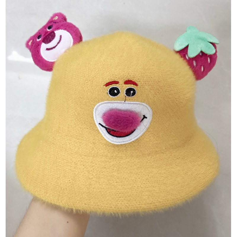 Nón lông m hot trend Gấu Dâu hàng quảng châu cao cấp cho bé trai bé gái từ 2-7 tuổi