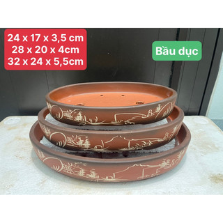 Bộ 3 Chậu gốm bonsai mini ovan gốm bát tràng