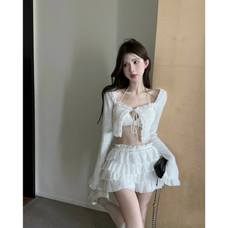 SET 3 MÓN KHOÁC SƠ MI KÈM BRA CỘT NƠ SHORT
