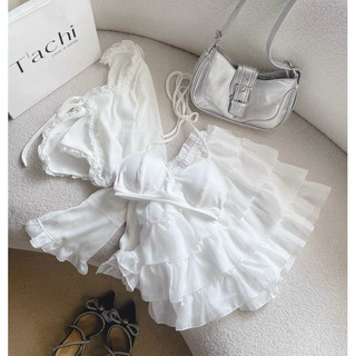 SET 3 MÓN KHOÁC SƠ MI KÈM BRA CỘT NƠ SHORT