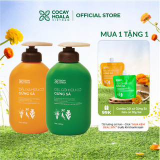 Bộ dầu gội 500g và dầu xả 500g Gừng Sả Cỏ Cây Hoa Lá - Dưỡng tóc bồng bềnh - Ngăn bết, gàu ngứa