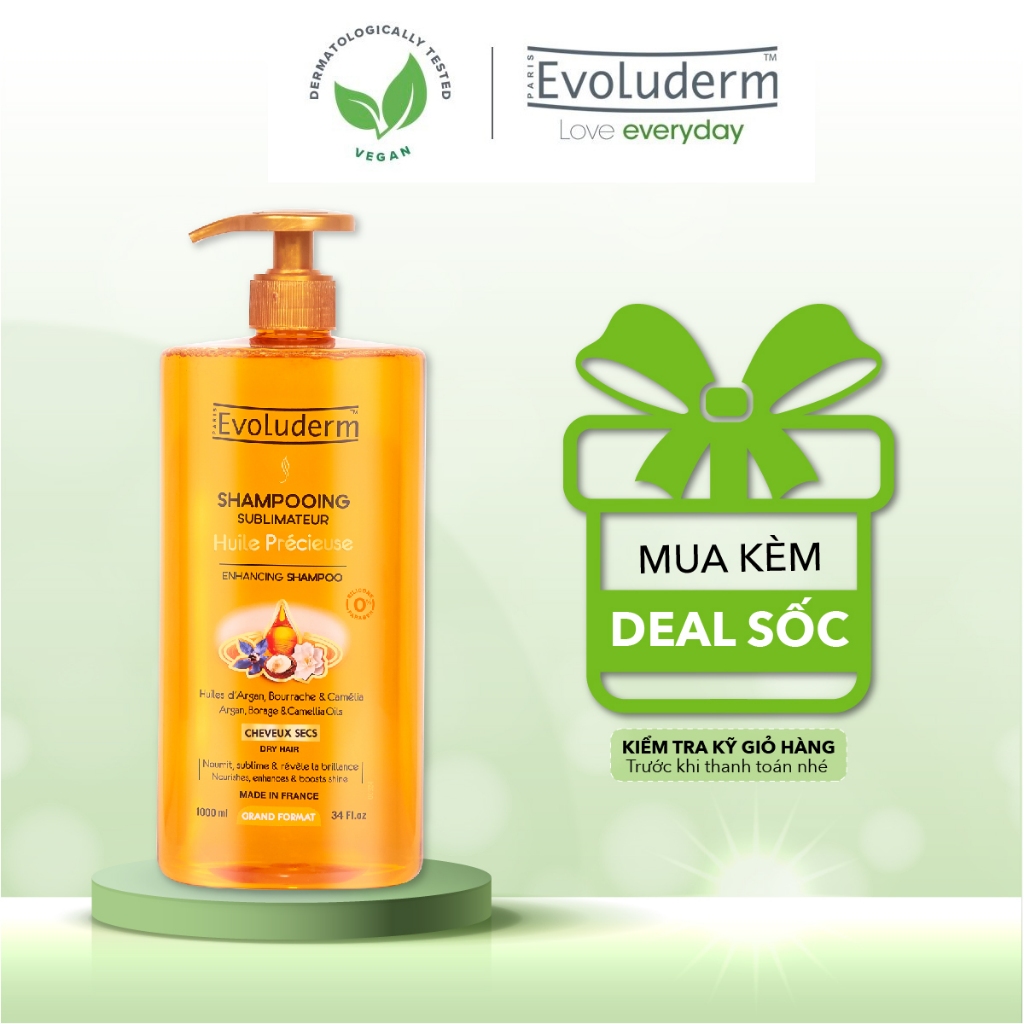 Dầu gội dành cho tóc khô Evoluderm Shampoing Sublimateur Huile Précieuse 1000ml (15259)