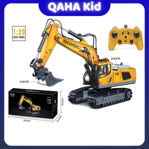Xe Đồ Chơi Múc Điều Khiển Từ Xa, Xe Máy Xúc Điều Khiển Từ Xa, (Gầu SẮT, Bánh Xích Cao Su, Pin Sạc Lại) cho béé