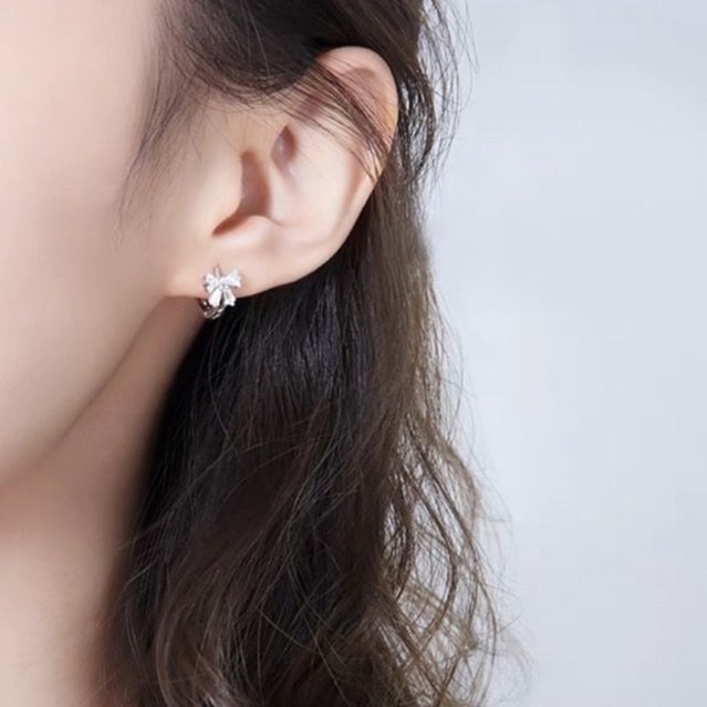 Bông Tai Bạc Khóa Bấm Nơ Đá Nhỏ - Minh Canh Jewelry