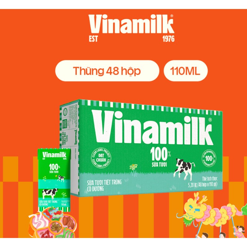 Sữa tươi Vinamilk 100% 180ml có đường Thùng 48 hộp ( Date mới nhất )