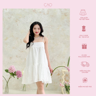 Váy đi chơi venice dress  thiết kế hai dây voan kẻ trắng xếp tầng caocaobycaochen