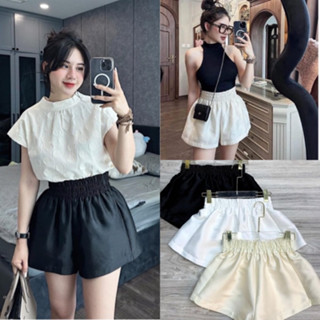  Quần Đùi Nữ Dáng Phồng Vải Tacta Ống Rộng Cạp Chun Hot Trend T35S 