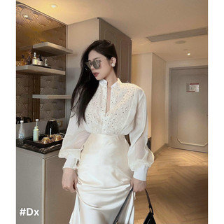 Set Áo Tơ Kim Sa Phối Chân Váy Lụa Dài