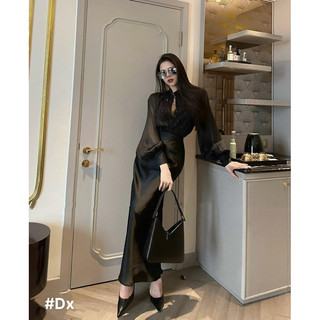 Set Áo Tơ Kim Sa Phối Chân Váy Lụa Dài