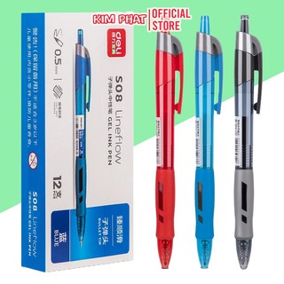 Bút bi nước, bút gel bấm văn phòng deli s08 ngòi 0.5mm / ruột thay thế s206