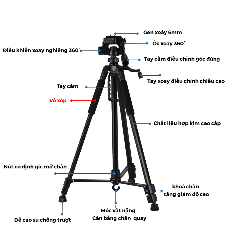 Chân Quay Máy Ảnh Điện Thoại Tripod 360° - Thiết Kế Chắc Chắn - Nhỏ Gọn Tiện Lợi - Chính Hãng HD Design