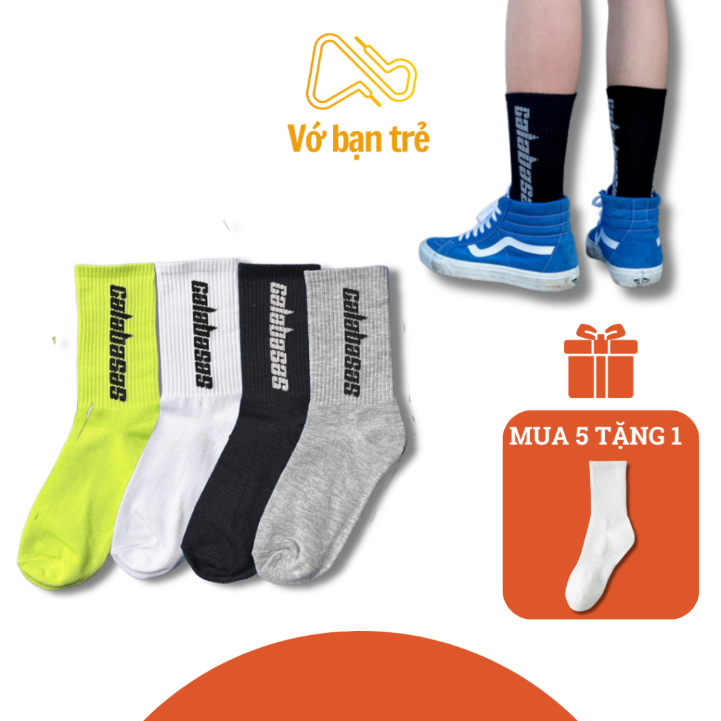 Tất sneaker Calabasas cổ trung nam nữ cotton đẹp mịn co dãn chống trượt thoáng khí êm chân