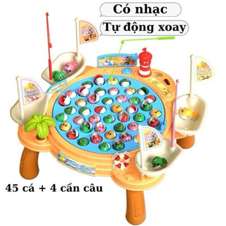 Đồ chơi câu cá điện trẻ em 45 con cá, có nhạc, tự xoay kèm 4 cần câu nam châm phù hợp cho bé 2 - 6 tuổi