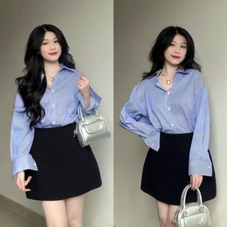Áo sơmi kẻ xanh chất kate chống nhăn form oversize snupi