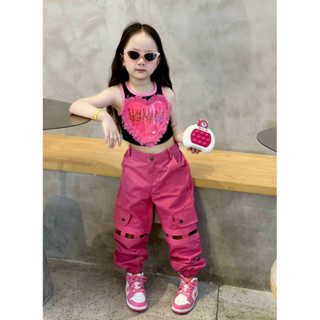 (HÀNG THIẾT KẾ) Set áo ba lỗ tim hồng phối quần kaki hiphop cho bé gái 7-40kg