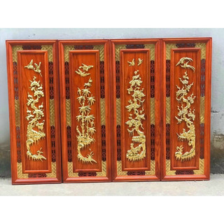 Bộ tranh tứ quý bốn mùa gỗ hương đỏ kt 107x37