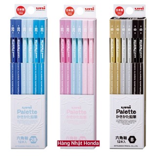 Set 12c bút chì uni palette lục giác k55602b k55612b - mitsubishi pencil